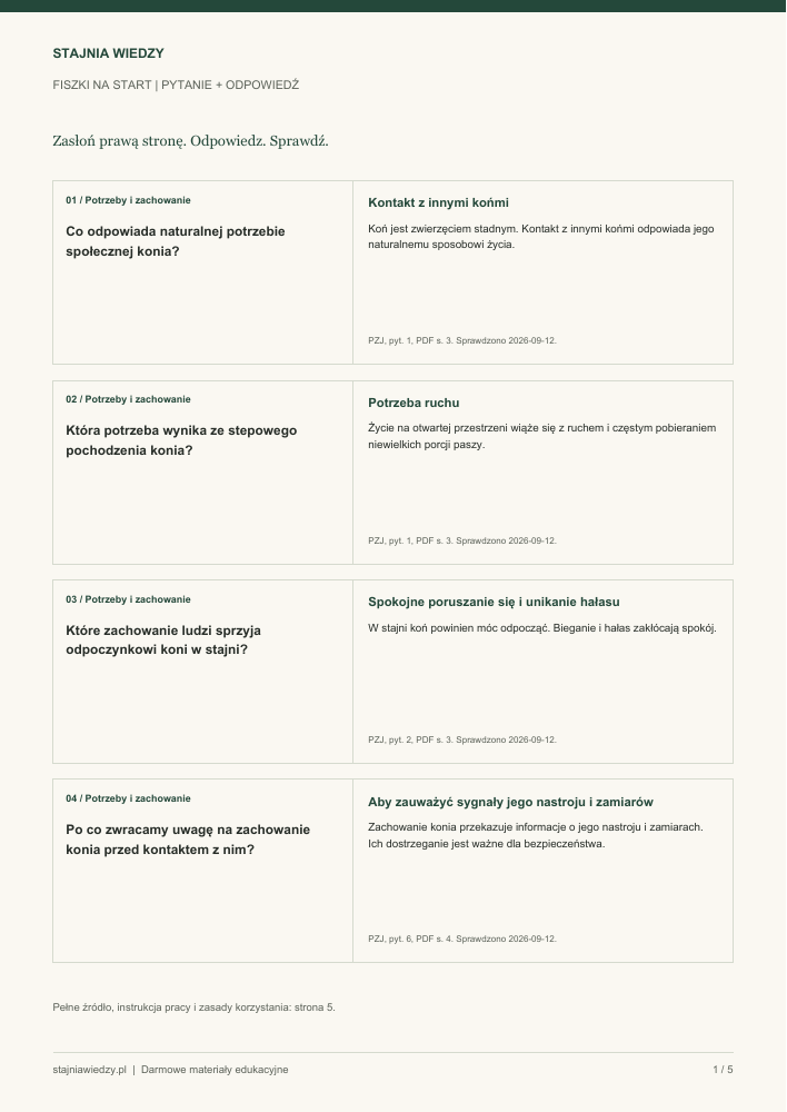 Rzeczywista pierwsza strona PDF: Fiszki na start